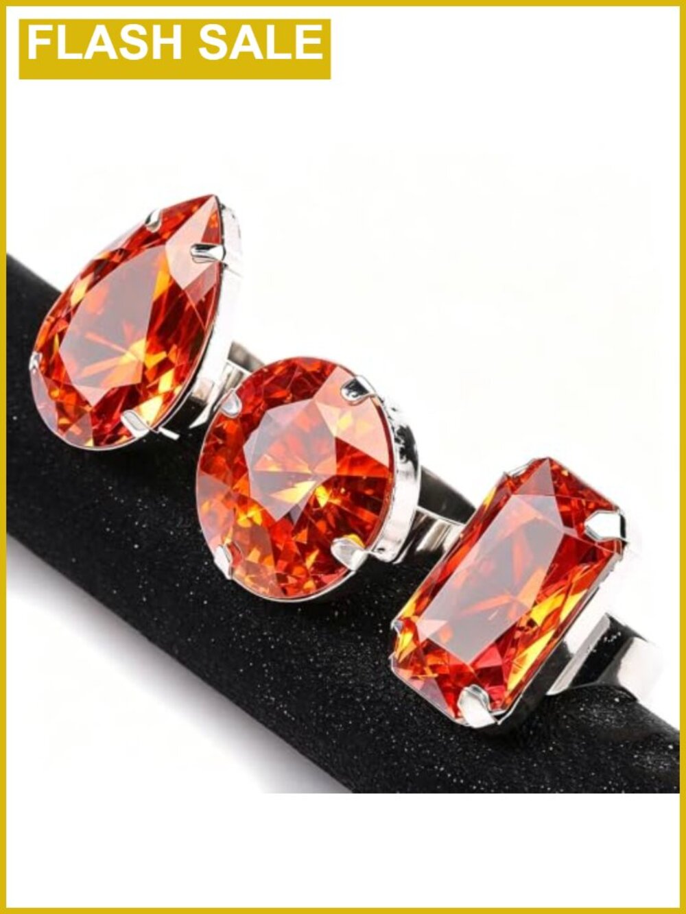 Chunky Rhinestone Statement Rings Stackable Crystal Cocktail Ring Set for Women - Picture 2 of 4